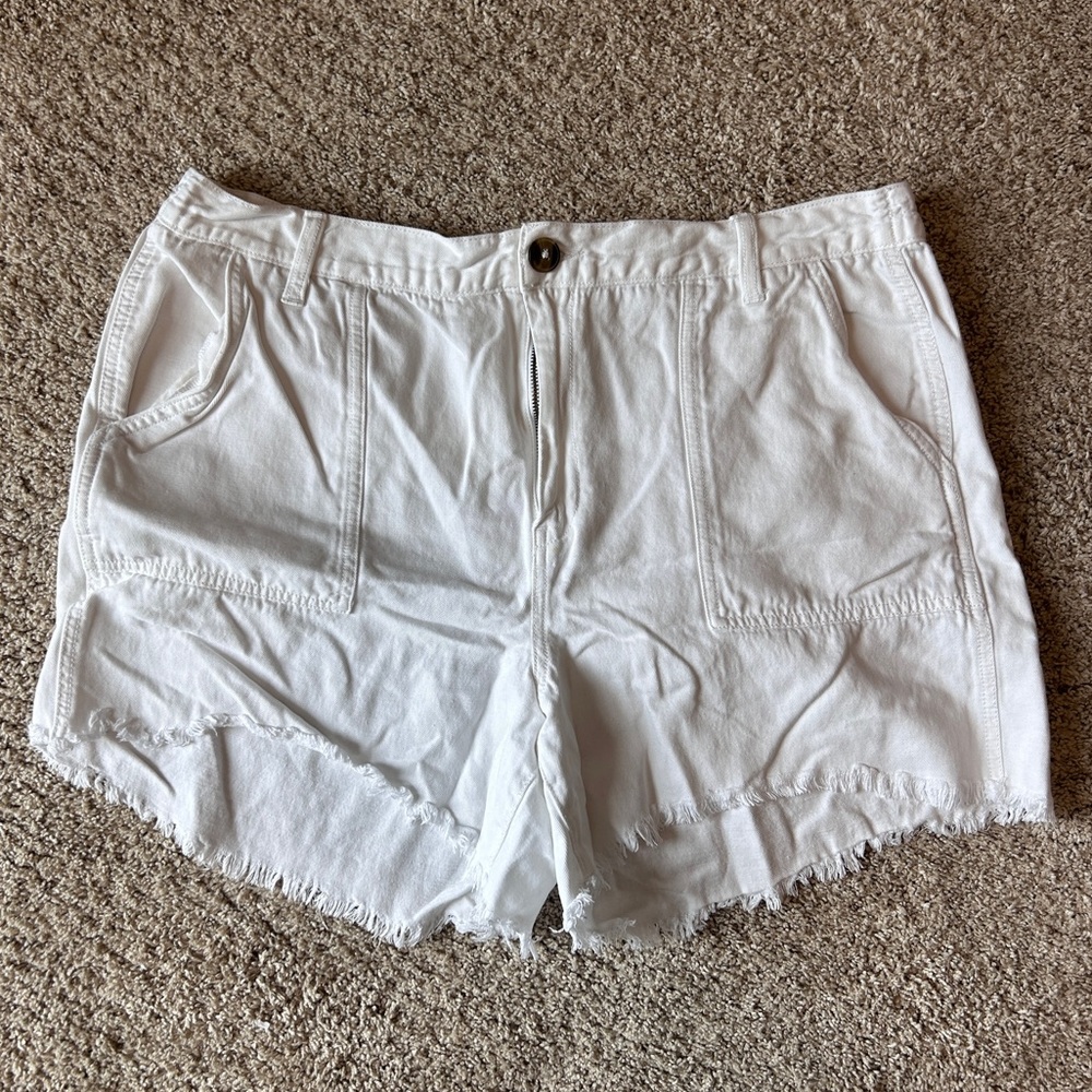 Aerie Linen Blend Fringe Hem Shorts